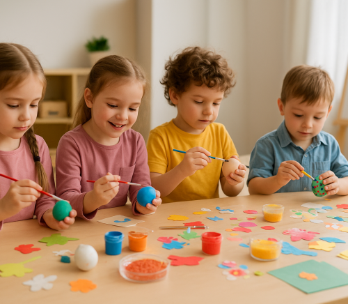 Enfants participant à un atelier de décoration